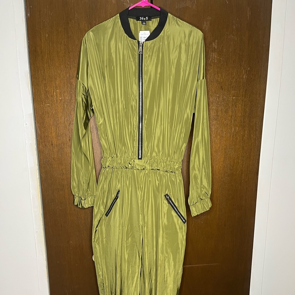 Olive nylon jumpsuit